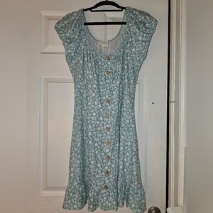Derek Heart, Ditzy Floral, Sage Green, Elegant Floral,faux ButtonDown,Midi Dress